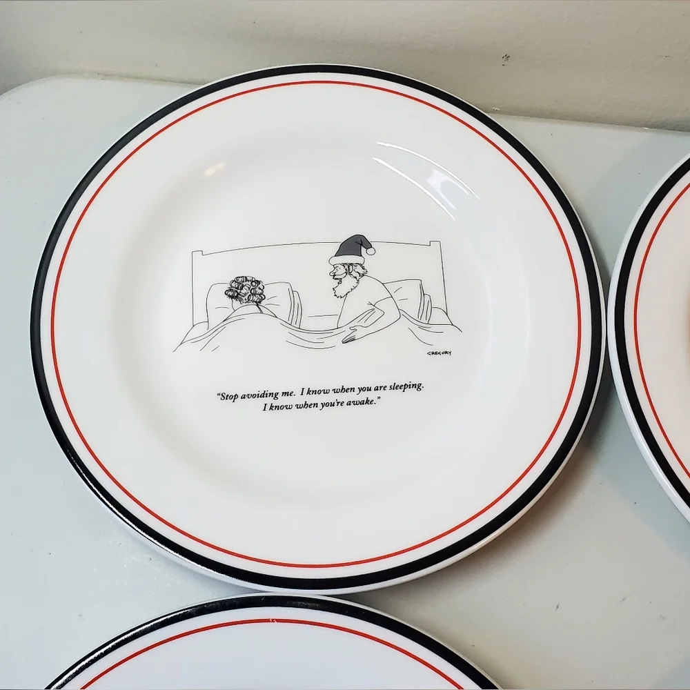 The New Yorker Restoration Hardware Santa Cartoon Plates